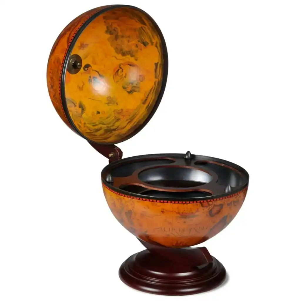 Tabletop Globe Bar Wine Stand Eucalyptus Wood 240698