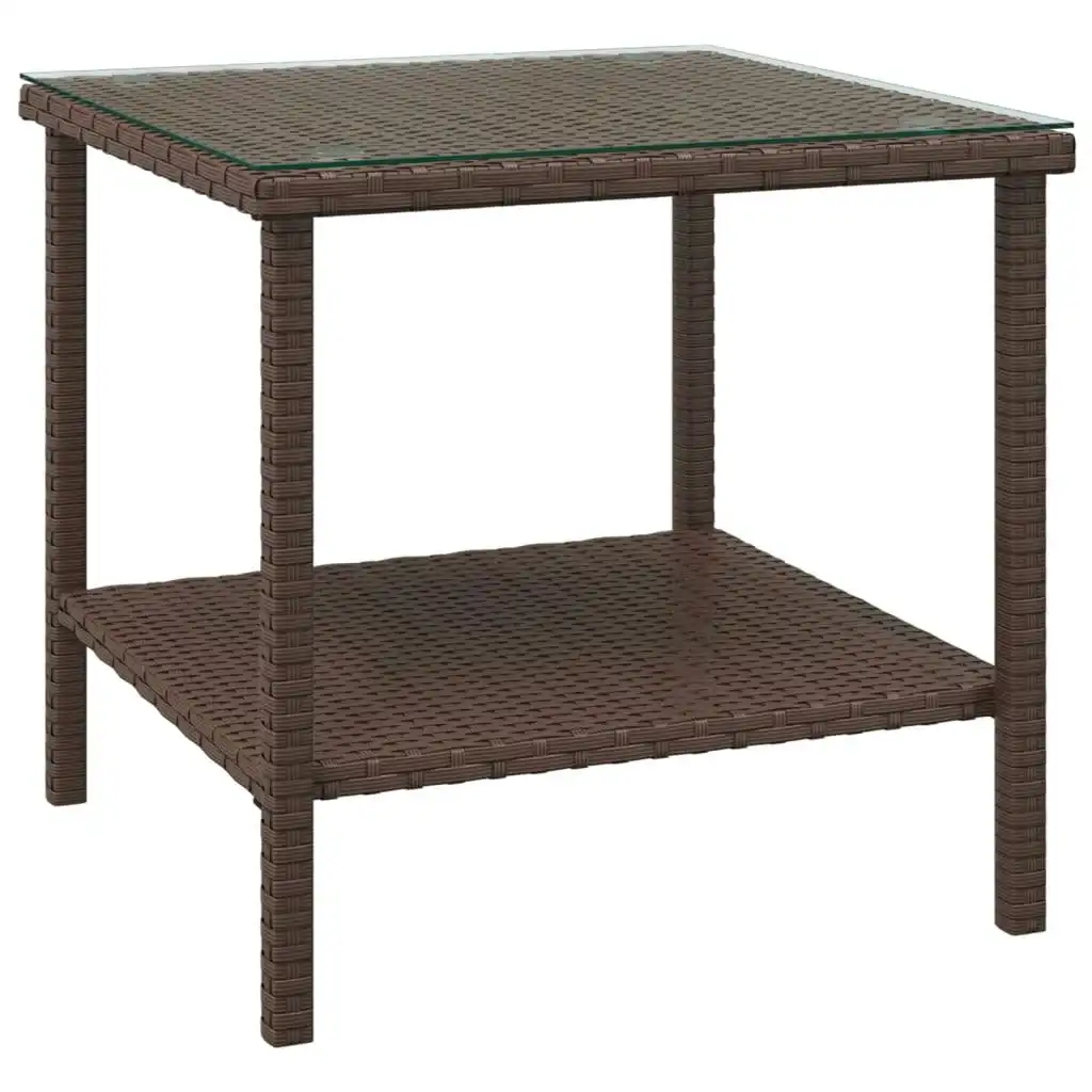 Side Table Brown 45x45x45 cm Poly Rattan and Tempered Glass 319399