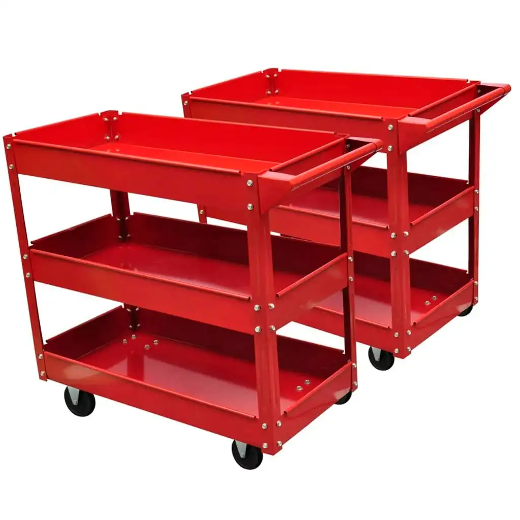 2 x Workshop Tool Trolley 100 kg 3 Shelves 140157