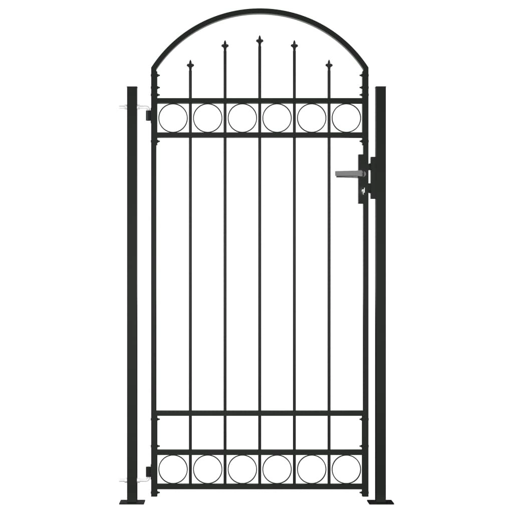 Fence Gate with Arched Top and 2 Posts 105x204 cm Black 145751