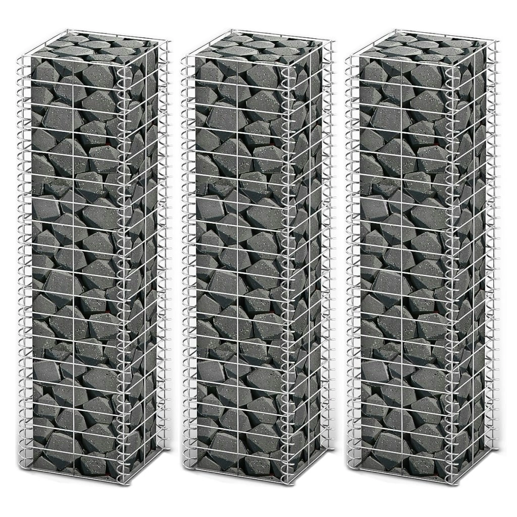 Gabion Set 3 pcs Galvanised Wire 25x25x100 cm 141045