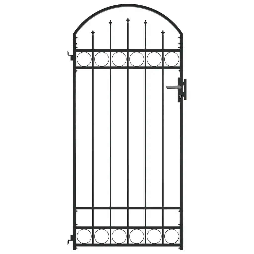 Fence Gate with Arched Top Steel 89x200 cm Black 145750