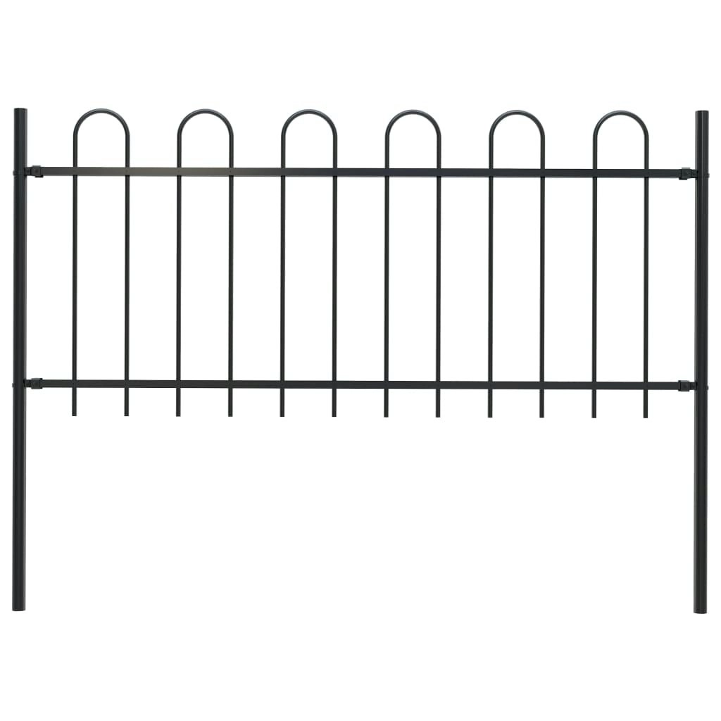 Garden Fence with Hoop Top Steel 1.7x1 m Black 144930