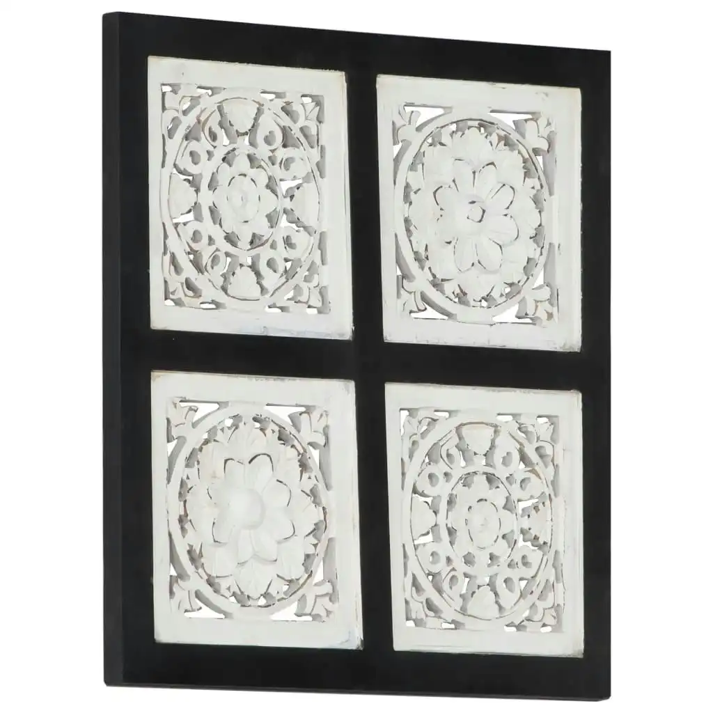 Hand-Carved Wall Panel MDF 40x40x1.5 cm Black and White 321656