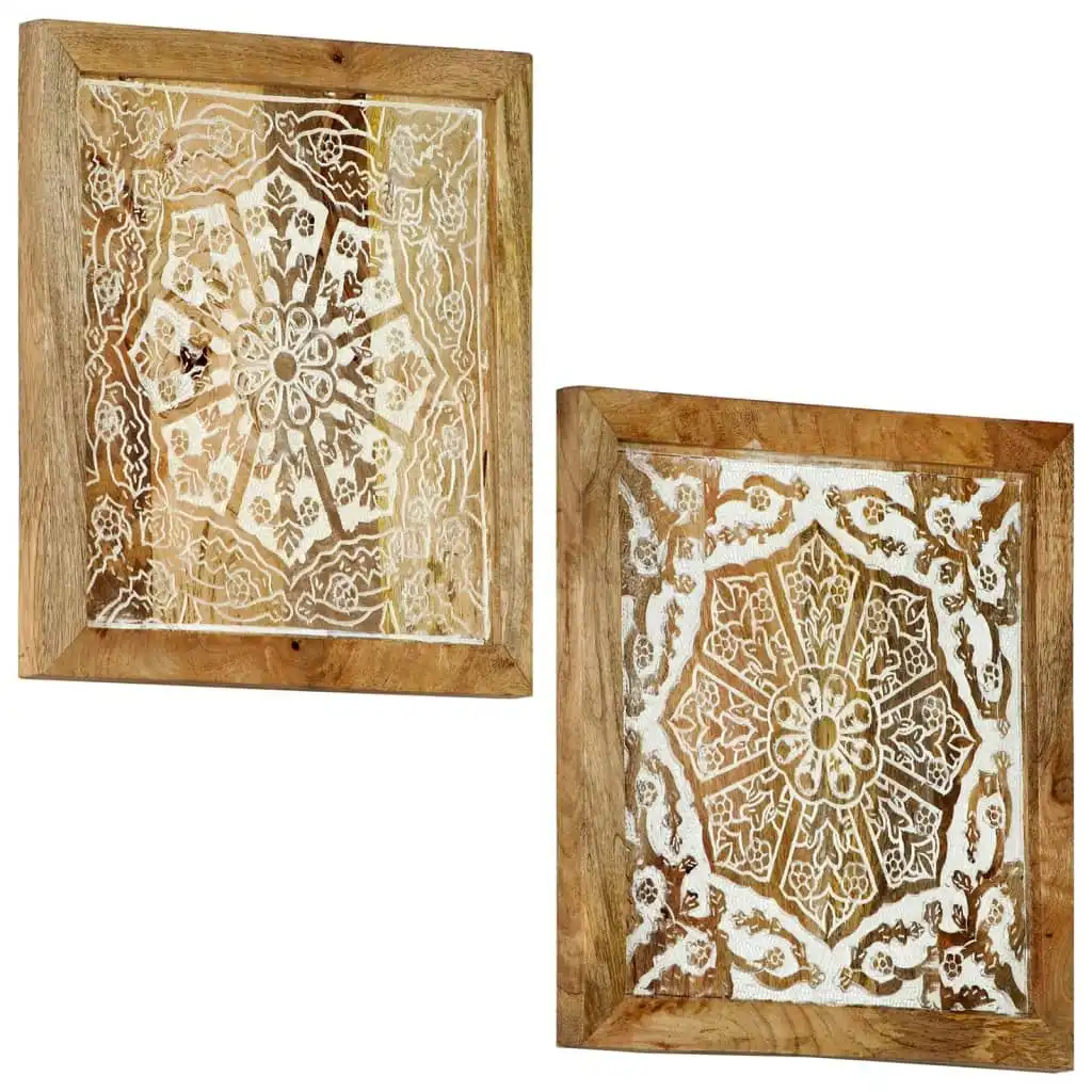 Hand-Carved Wall Panels 2 pcs Solid Mango Wood 60x60x2.5 cm 321652