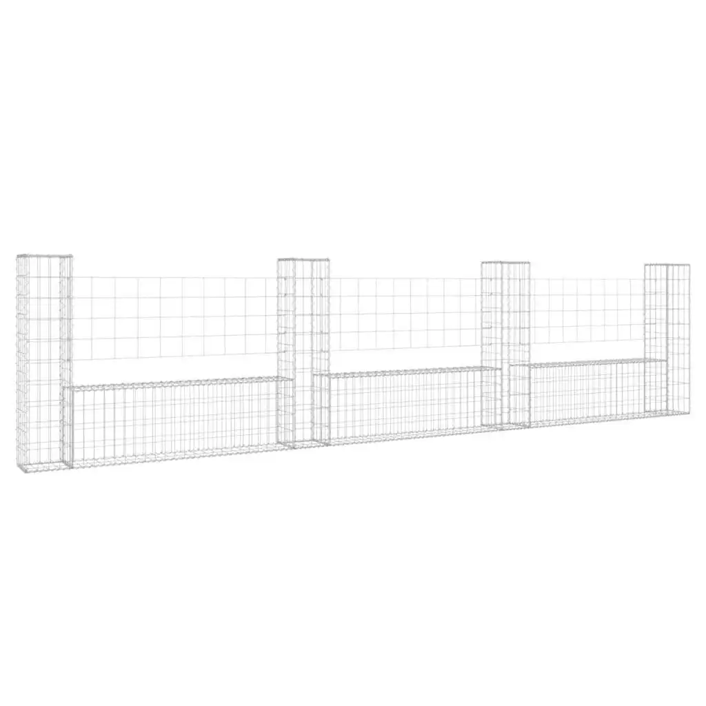 U-shape Gabion Basket with 4 Posts Iron 380x20x100 cm 151277