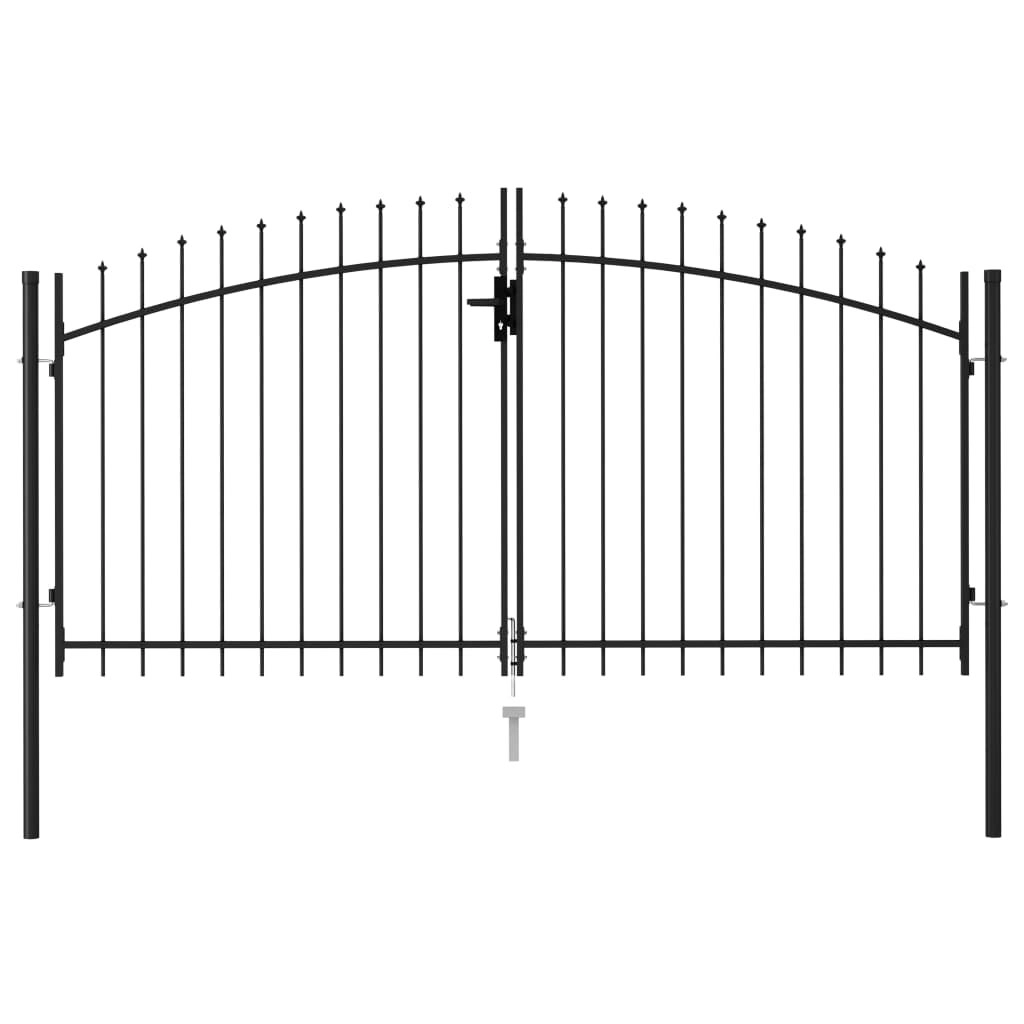 Fence Gate Double Door with Spike Top Steel 3x1.5 m Black 146028