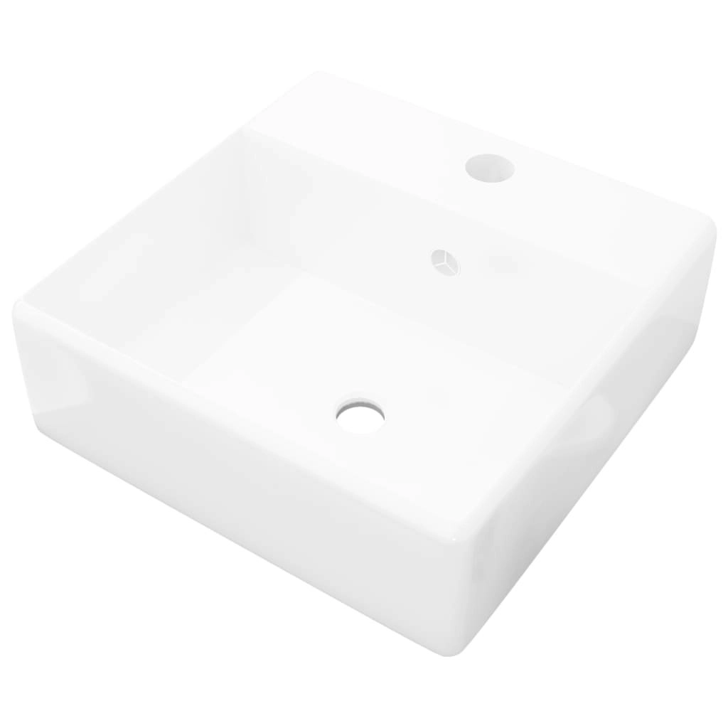 Ceramic Basin Square with Overflow and Faucet Hole 41 x 41 cm 140684