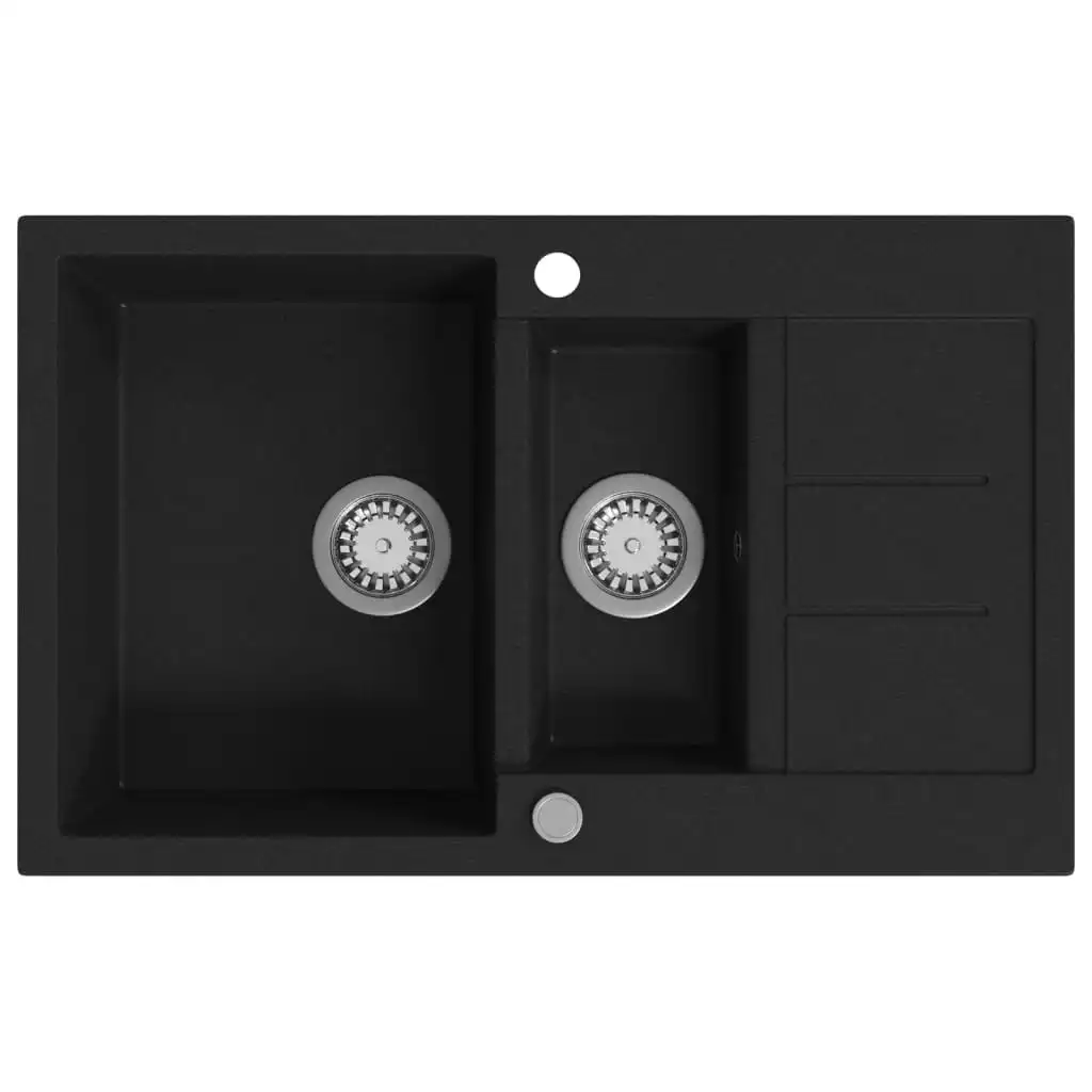 Granite Kitchen Sink Double Basin Black 145522