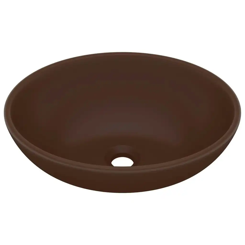 Luxury Basin Oval-shaped Matt Dark Brown 40x33 cm Ceramic 146929