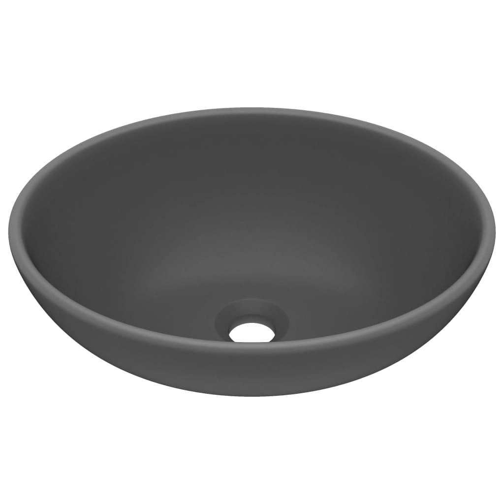 Luxury Basin Oval-shaped Matt Dark Grey 40x33 cm Ceramic 146928