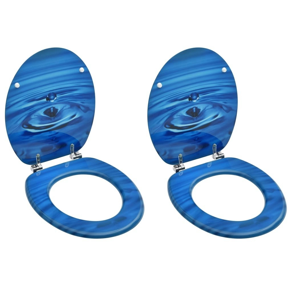 WC Toilet Seats with Lid 2 pcs MDF Blue Water Drop Design 3056406