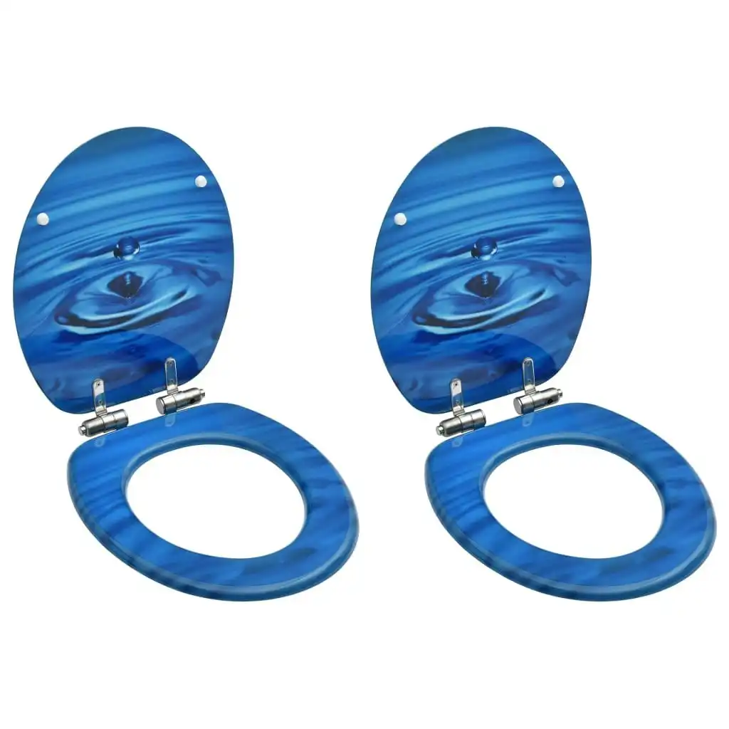 WC Toilet Seats with Soft Close Lid 2 pcs MDF Blue Water Drop Design 3056412