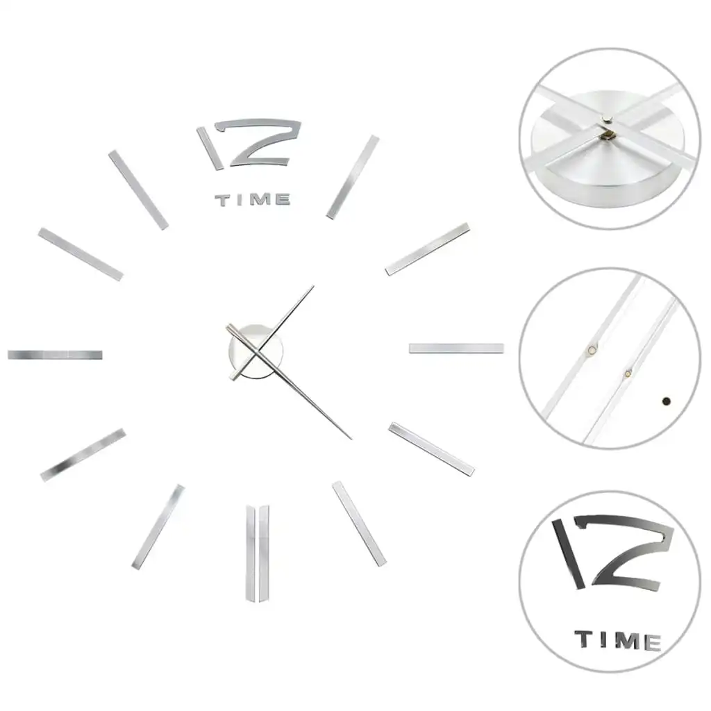 3D Wall Clock Modern Design 100 cm XXL Silver 50637