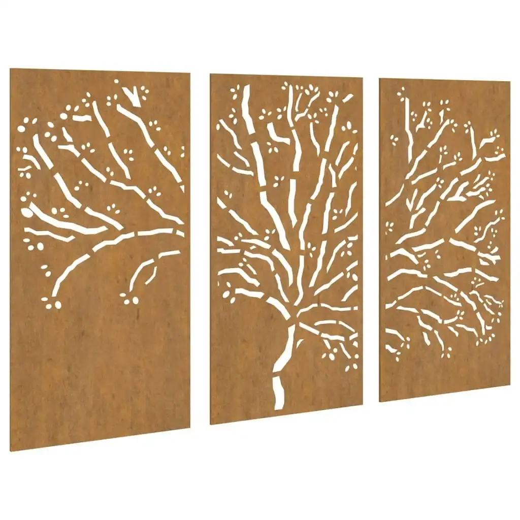 Garden Wall Decorations 3 pcs 105x55 cm Corten Steel Tree Design 824511