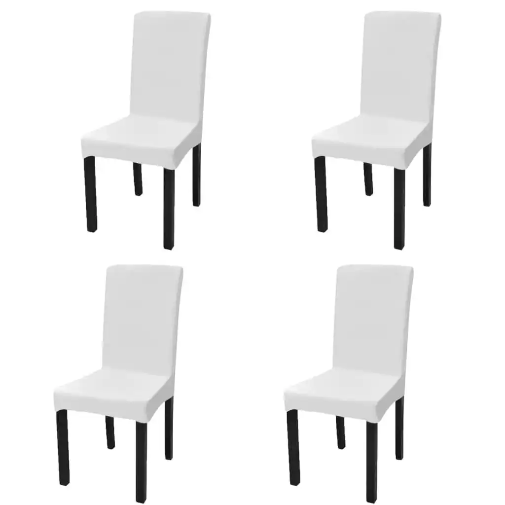 Straight Stretchable Chair Cover 4 pcs White 131418