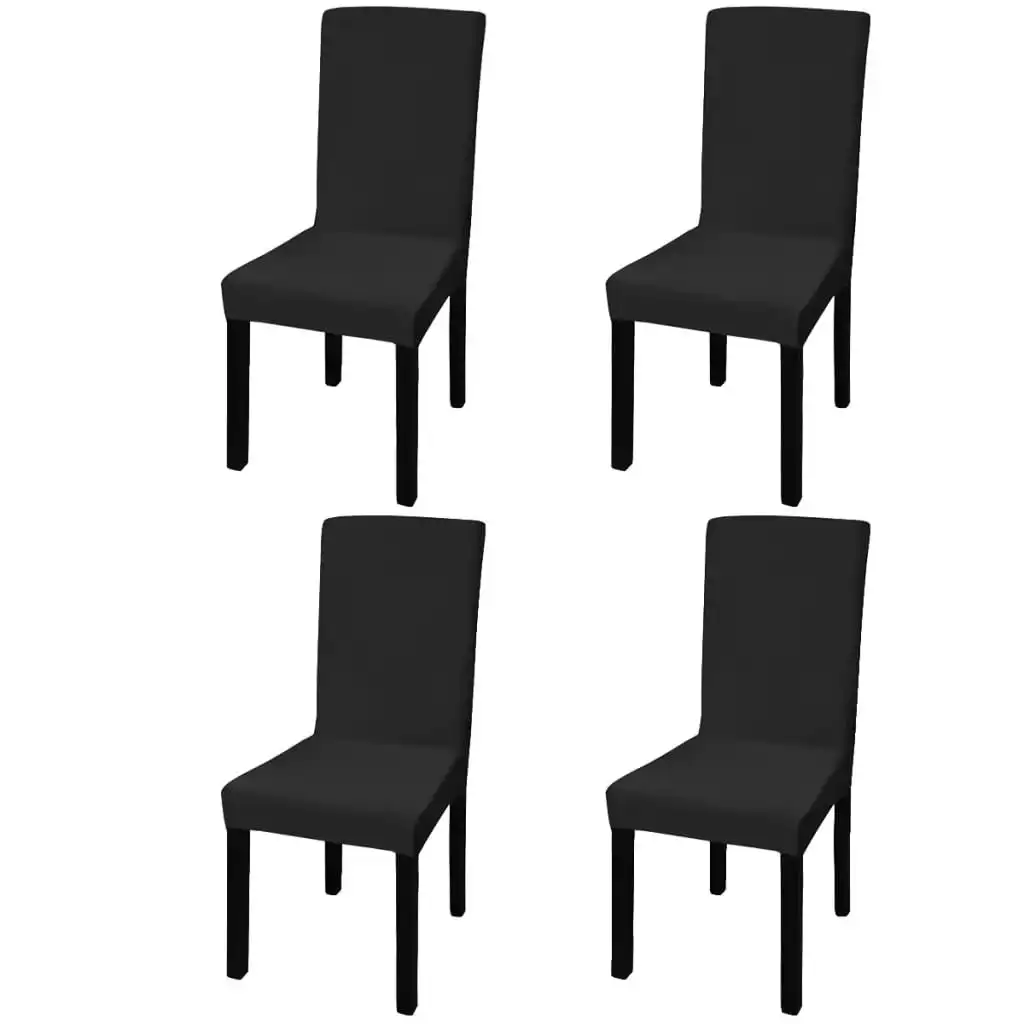 Straight Stretchable Chair Cover 4 pcs Black 131419