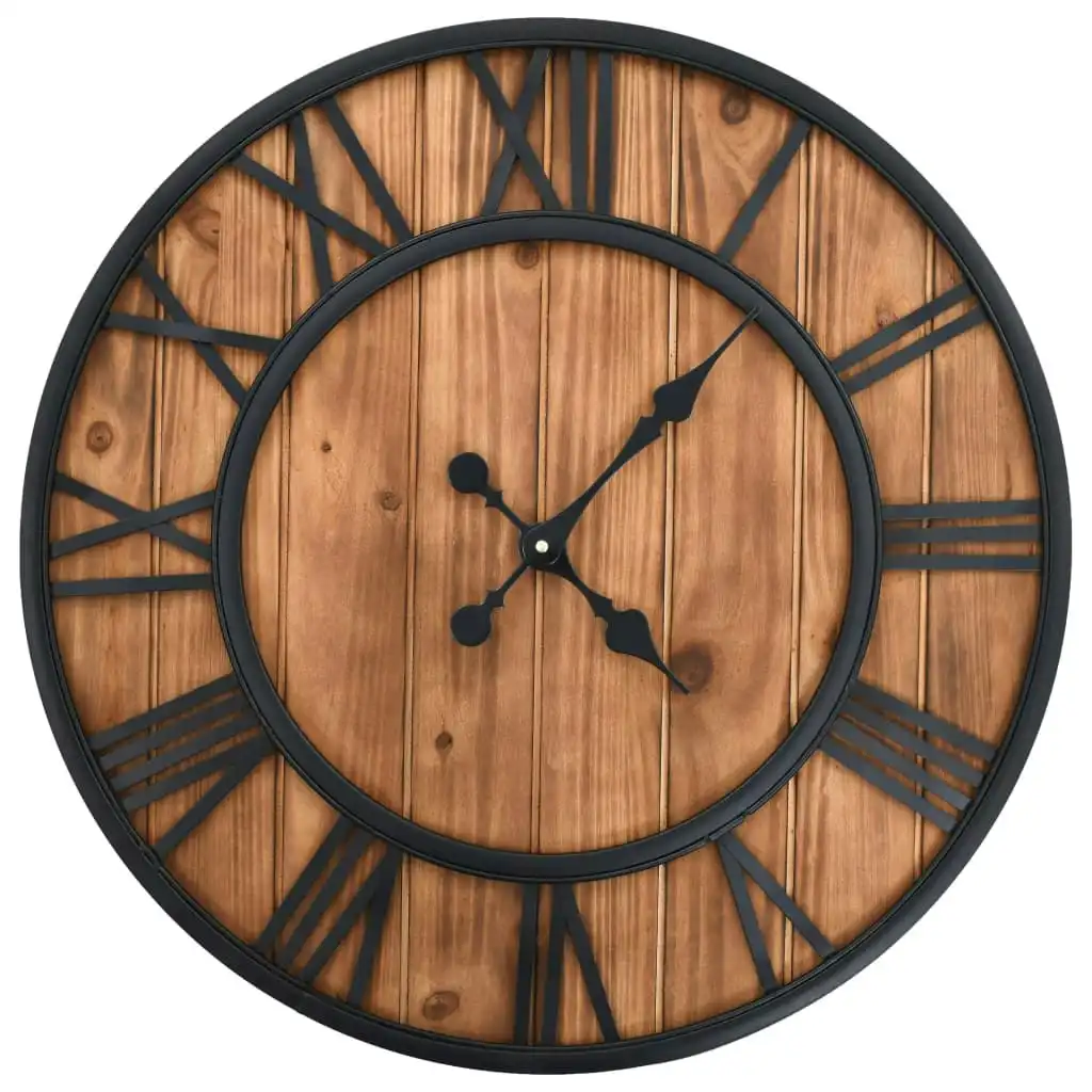 Vintage Wall Clock with Quartz Movement Wood and Metal 60 cm XXL 50646