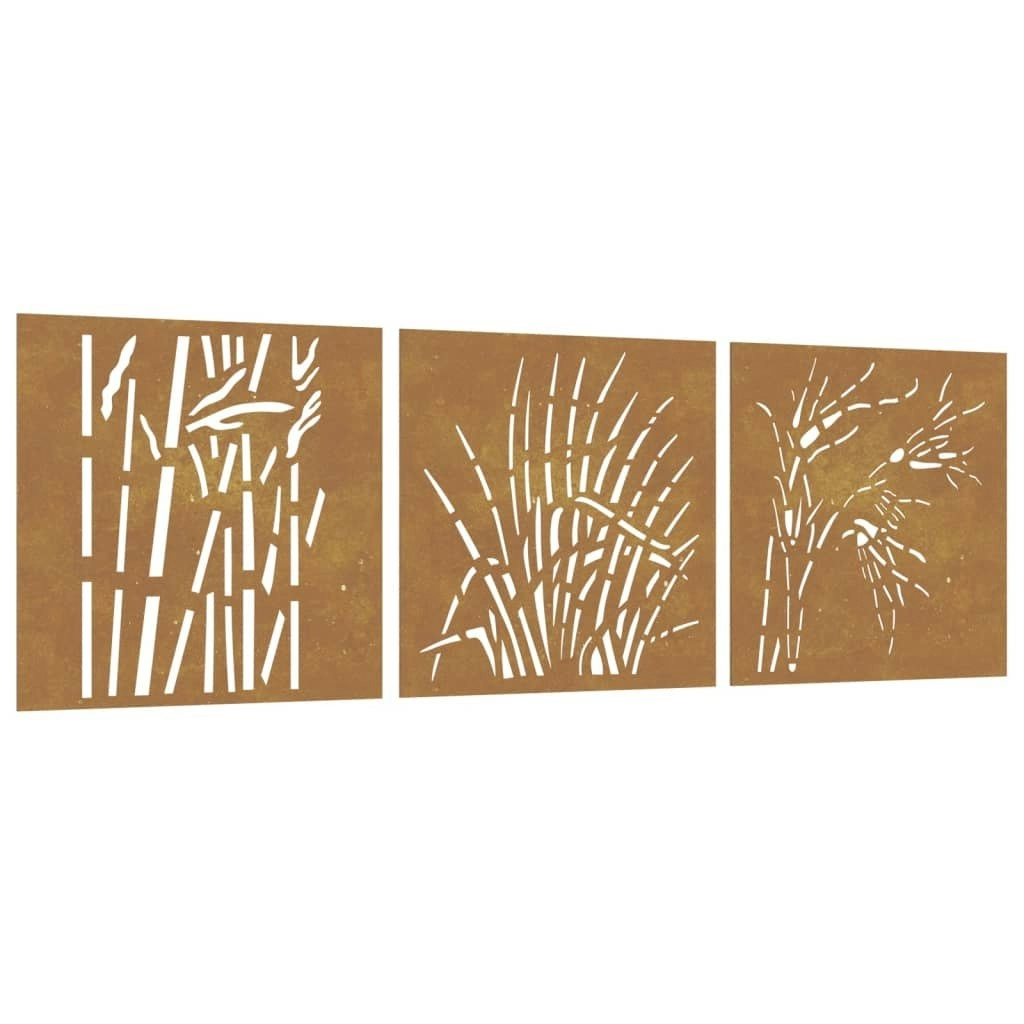 Garden Wall Decorations 3 pcs 55x55 cm Corten Steel Grass Design 824509