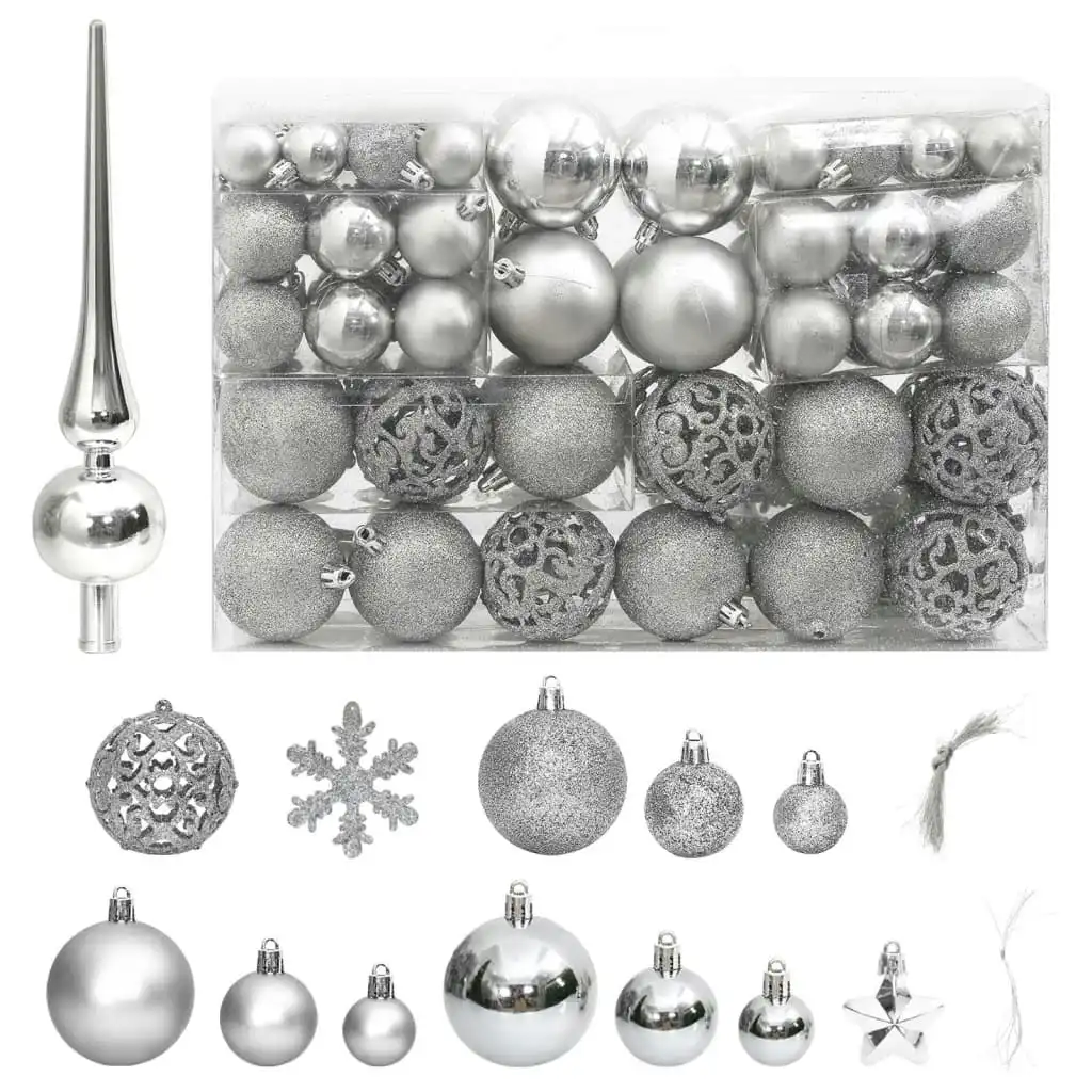 111 Piece Christmas Bauble Set Silver Polystyrene 356111