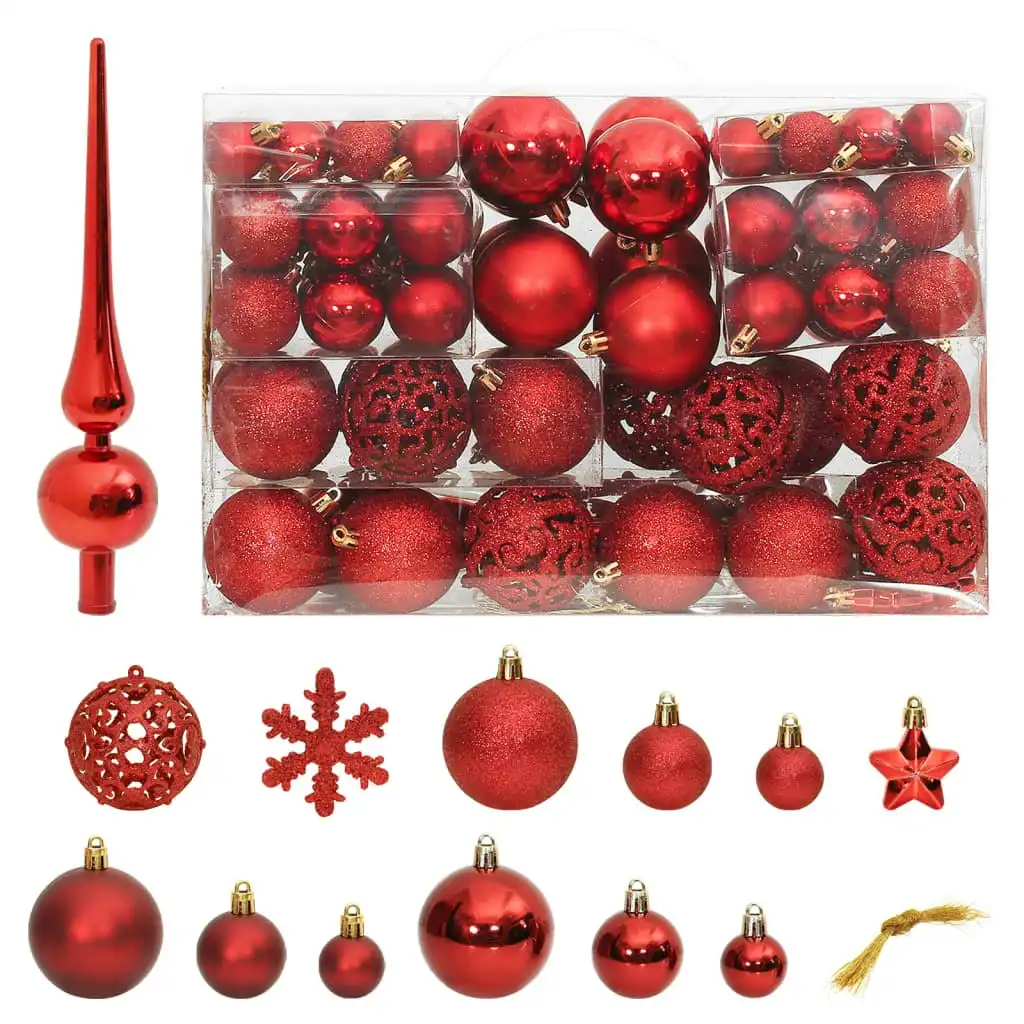 111 Piece Christmas Bauble Set Red Polystyrene 356110