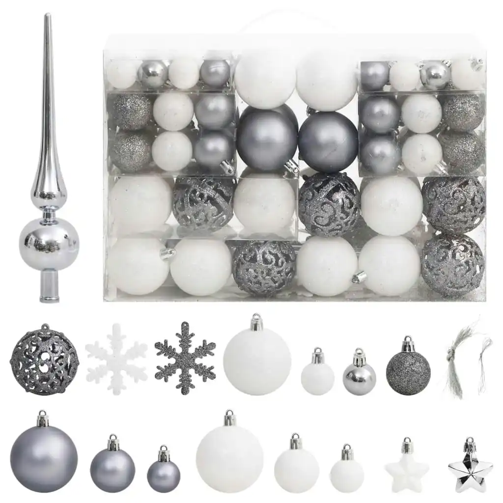 111 Piece Christmas Bauble Set White and Grey Polystyrene 356113