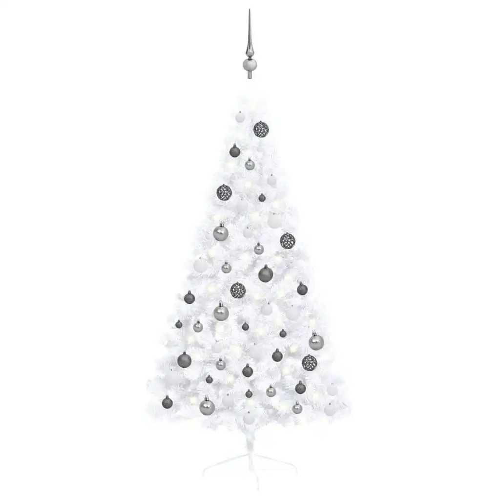 Artificial Half Pre-lit Christmas Tree with Ball Set White 150 cm 3077655