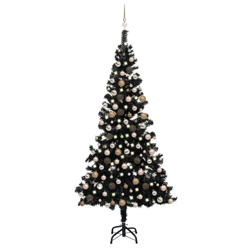 Artificial Pre-lit Christmas Tree with Ball Set Black 210 cm PVC 3077591