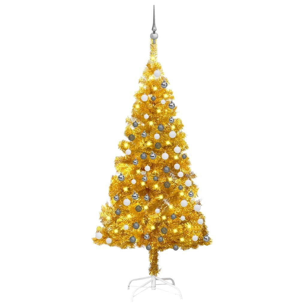 Artificial Pre-lit Christmas Tree with Ball Set Gold 150 cm PET 3077690