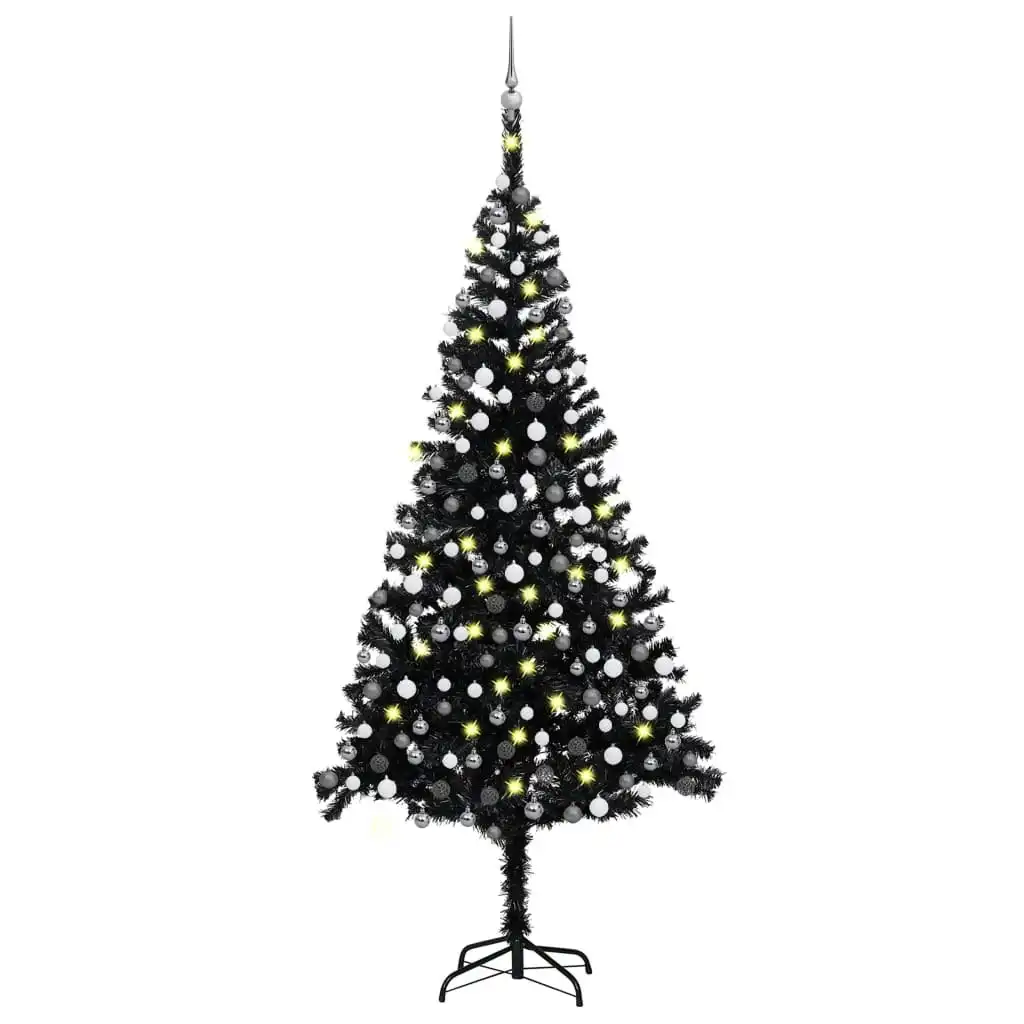 Artificial Pre-lit Christmas Tree with Ball Set Black 240 cm PVC 3077678