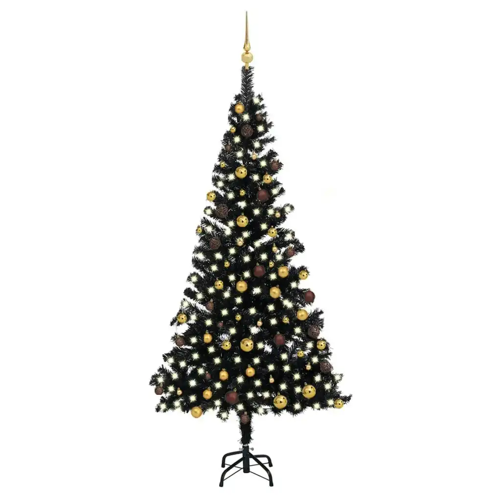 Artificial Pre-lit Christmas Tree with Ball Set Black 210 cm PVC 3077505