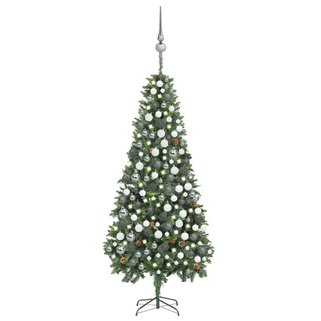 Artificial Pre-lit Christmas Tree with Ball Set Pine Cones 210 cm 3077894