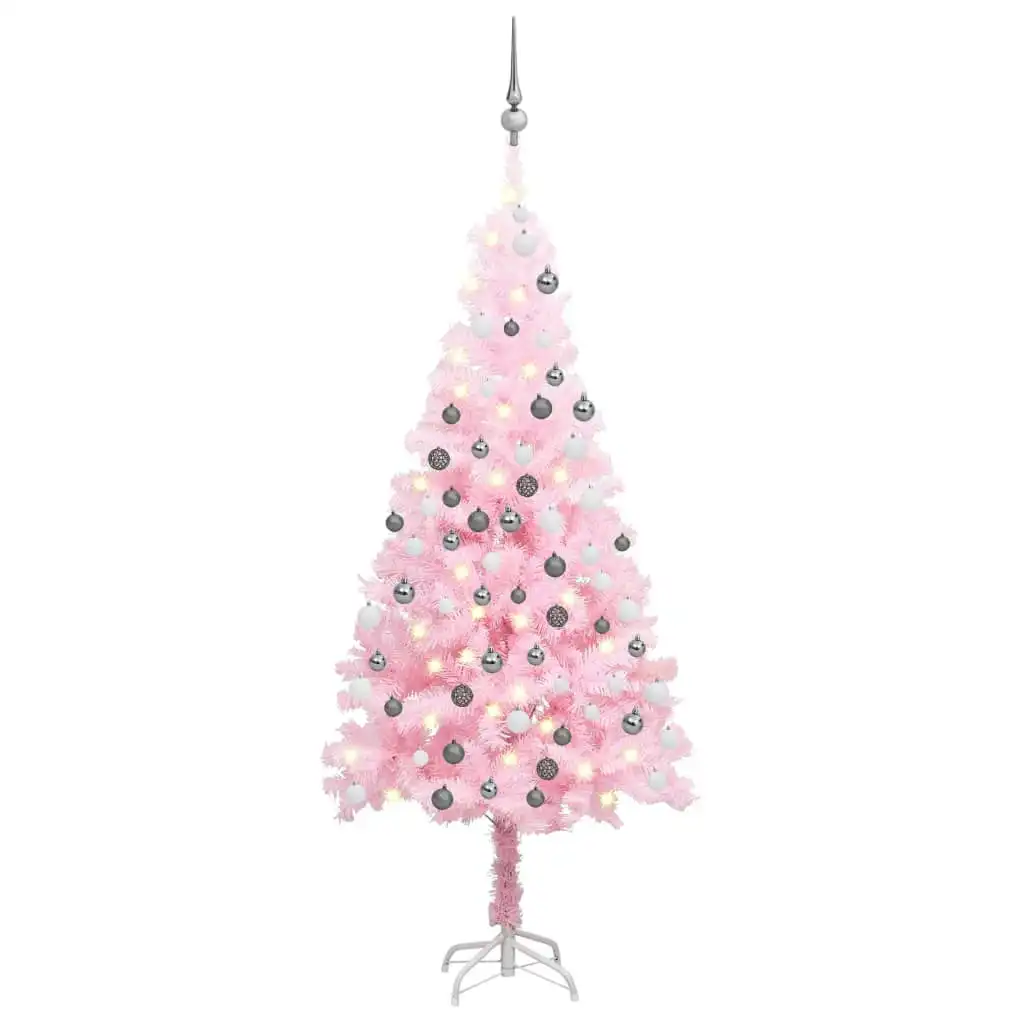 Artificial Pre-lit Christmas Tree with Ball Set Pink 150 cm PVC 3077670