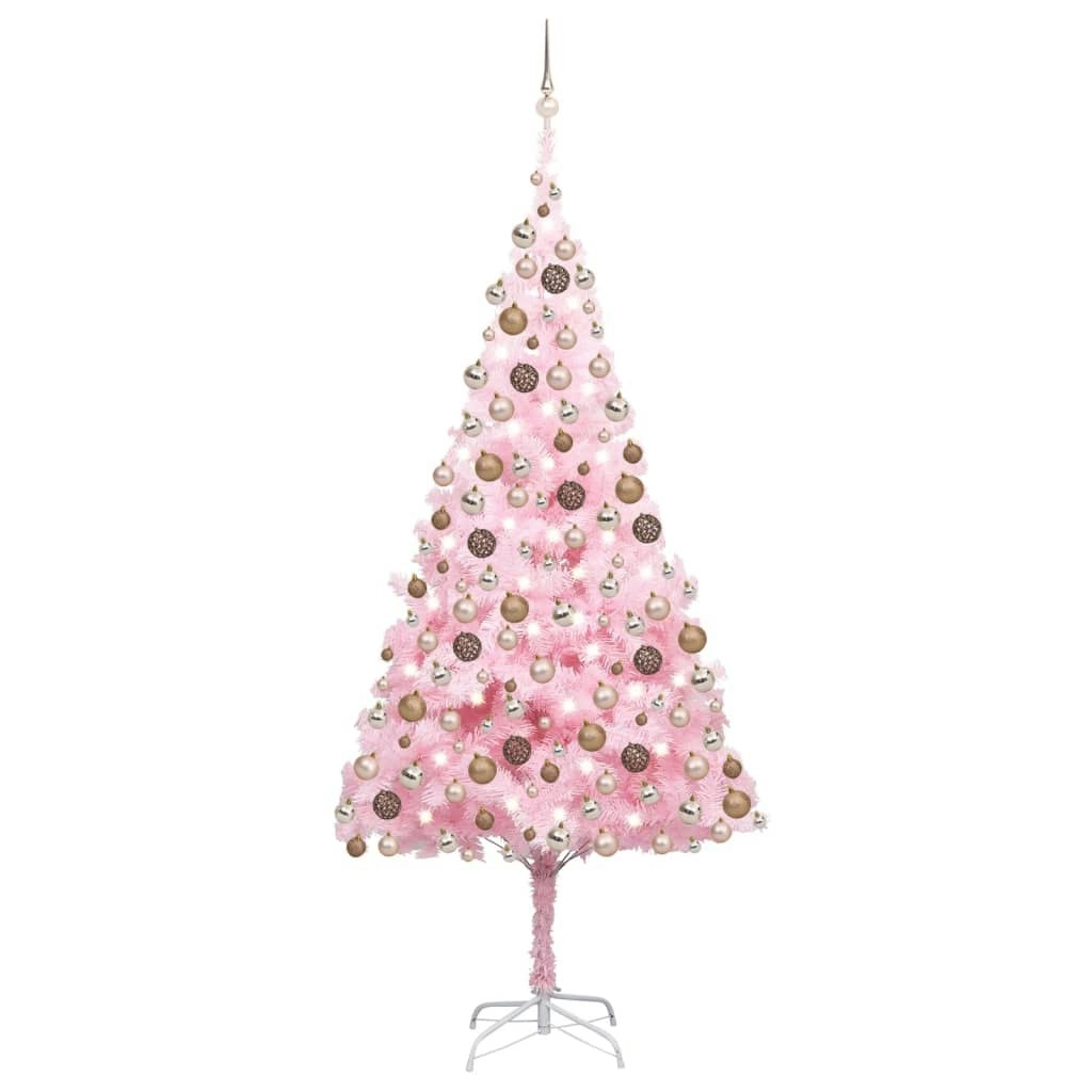 Artificial Pre-lit Christmas Tree with Ball Set Pink 240 cm PVC 3077587