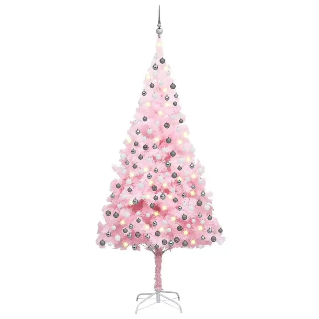 Artificial Pre-lit Christmas Tree with Ball Set Pink 240 cm PVC 3077673