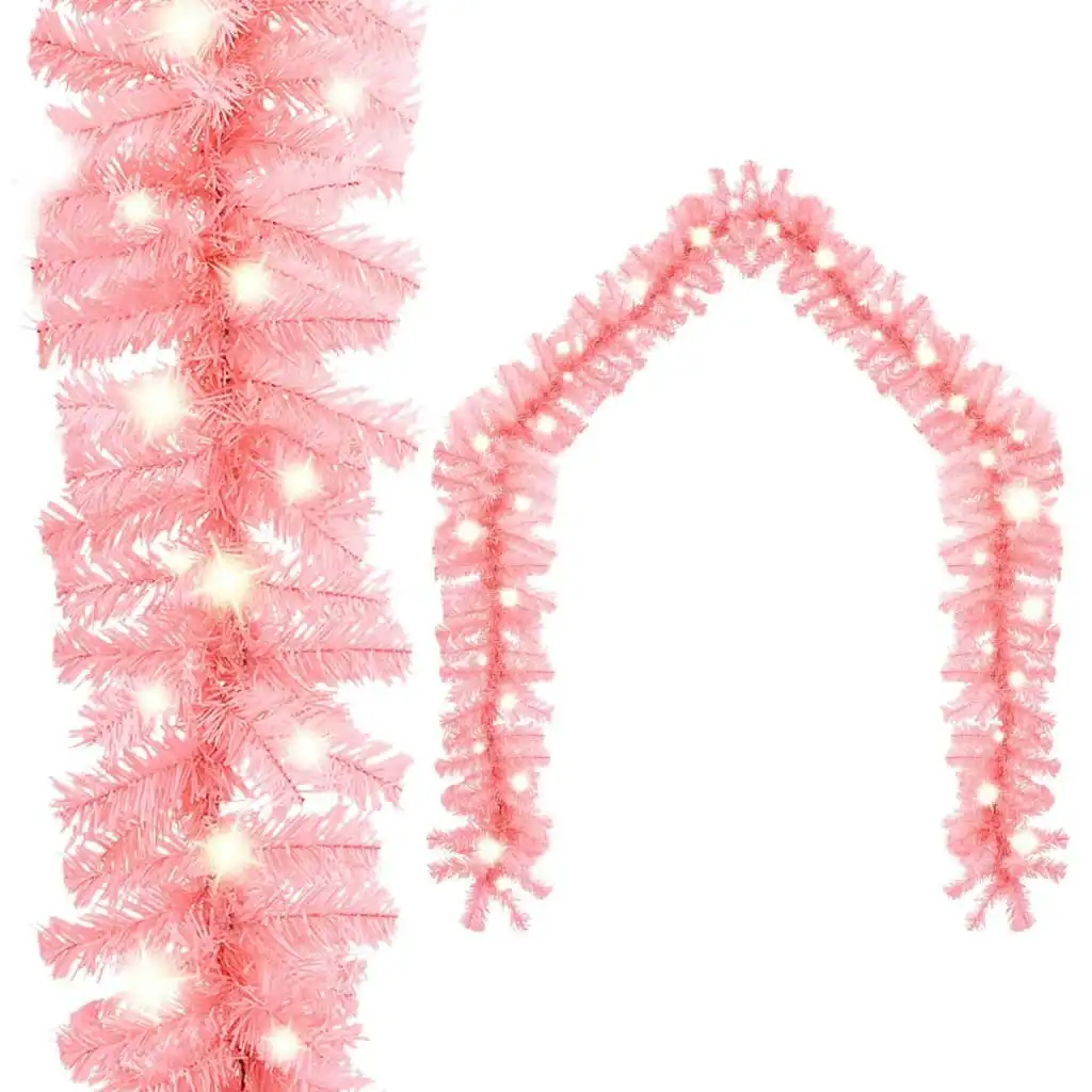 Christmas Garland with LED Lights 10 m Pink 329199