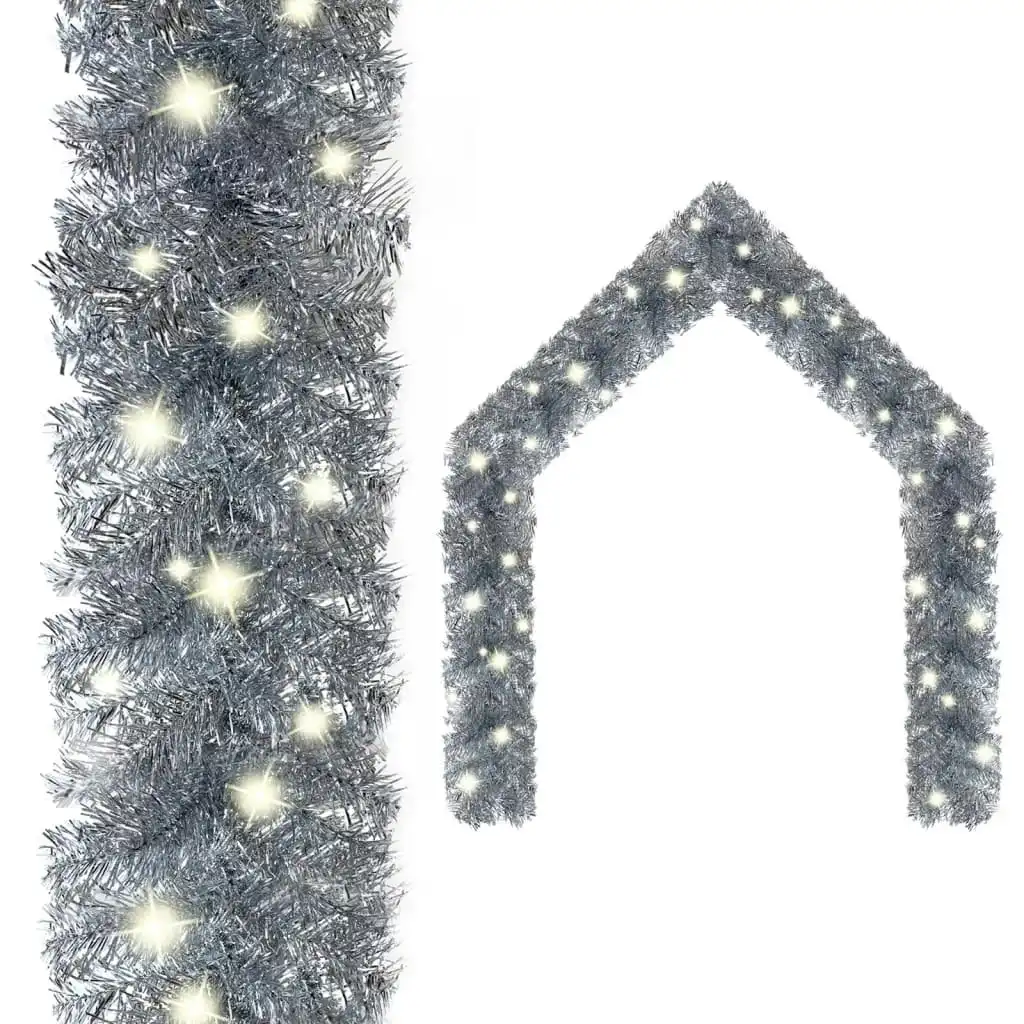 Christmas Garland with LED Lights 5 m Silver 329204