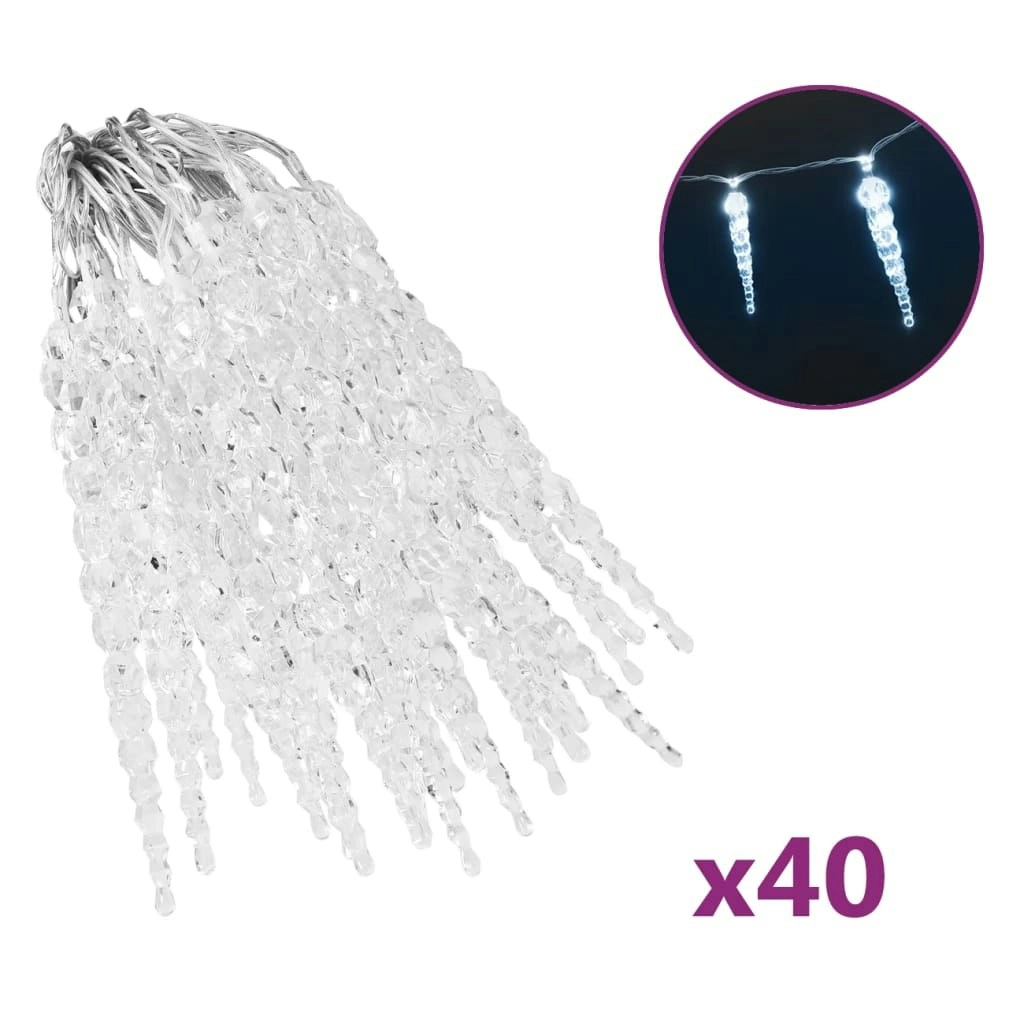 Christmas Icicle Lights 40pcs Cold White Acrylic Remote Control 328613