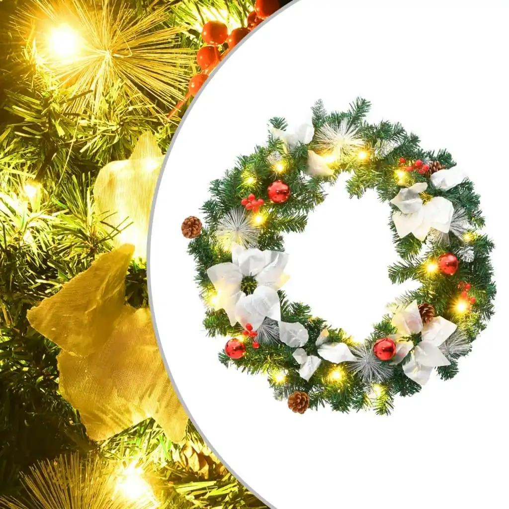 Christmas Wreath with LED Lights Green 60 cm PVC 321516