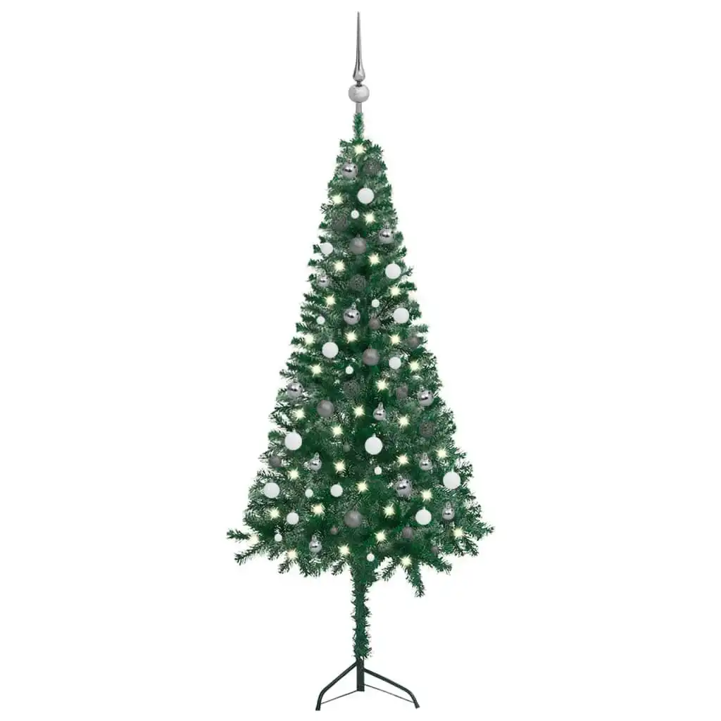 Corner Artificial Christmas Tree LEDs&Ball Set Green 180 cm PVC 3077964