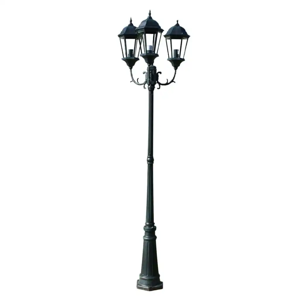 Garden Light Post 3-arms 230 cm Dark Green/Black Aluminium 40243