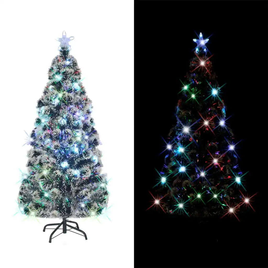 Pre-lit Christmas Tree Green and White 150 cm Fibre Optic 329067