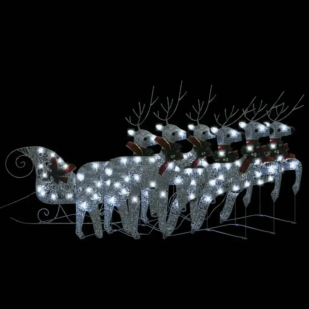 Reindeer & Sleigh Christmas Decoration 140 LEDs Outdoor Silver 3100431