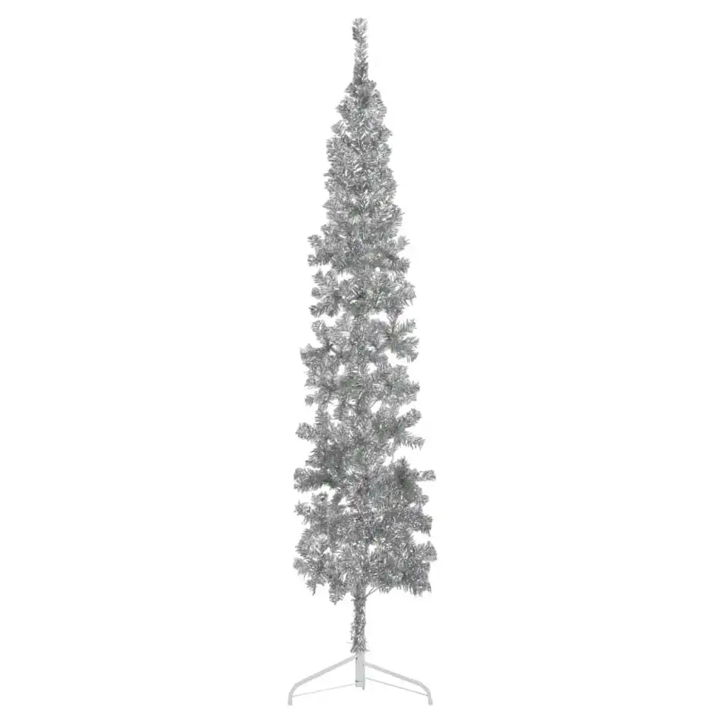 Slim Artificial Half Christmas Tree with Stand Silver 210 cm 344597