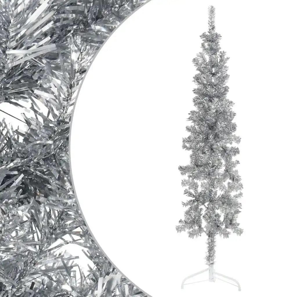 Slim Artificial Half Christmas Tree with Stand Silver 120 cm 344594