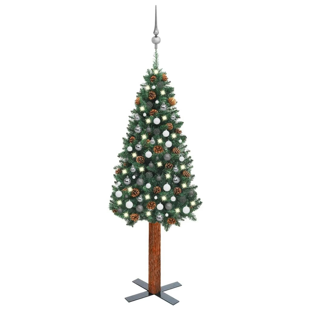 Slim Pre-lit Christmas Tree with Ball Set Green 210 cm PVC 3077910