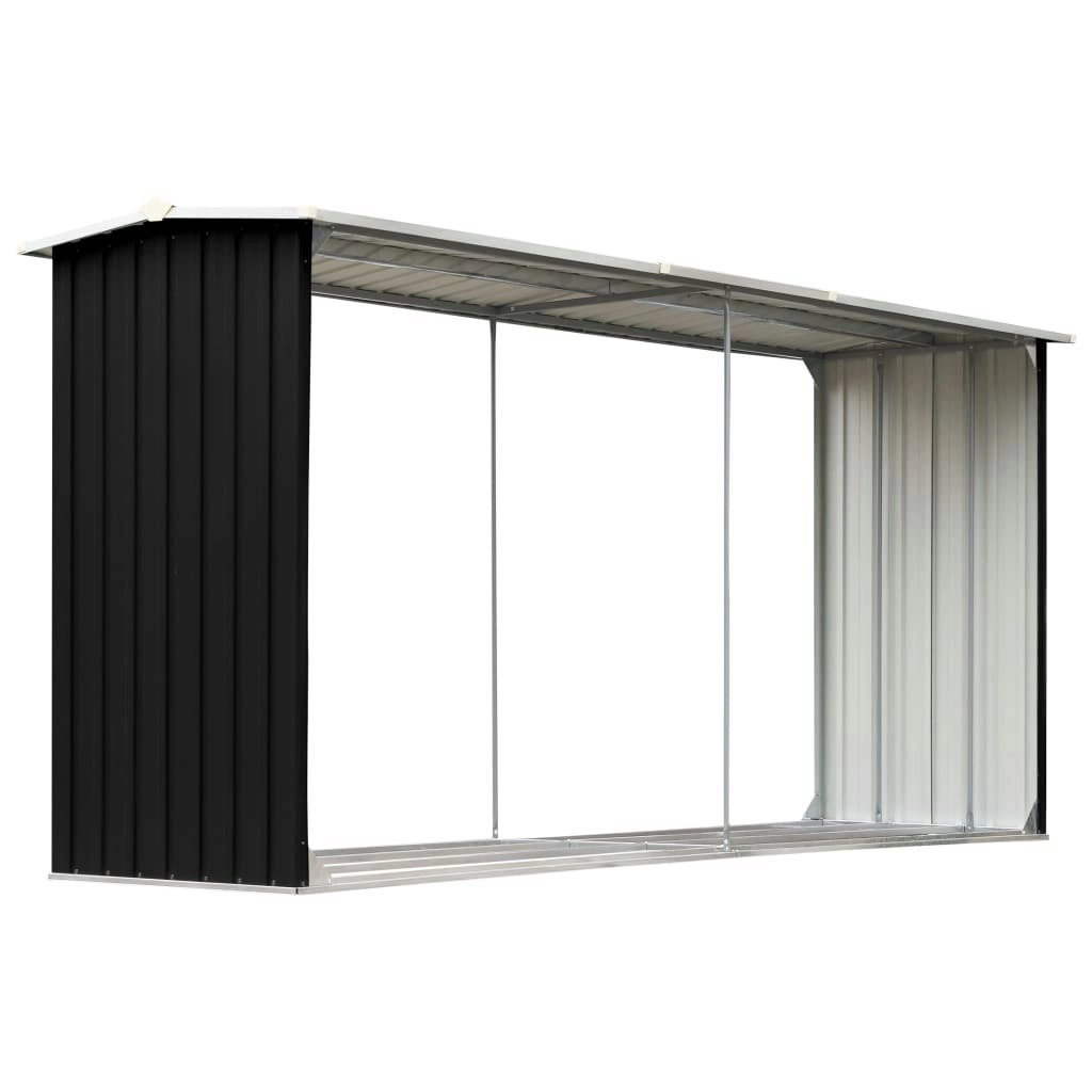 Garden Log Storage Shed Galvanised Steel 330x92x153 cm Anthracite 47088