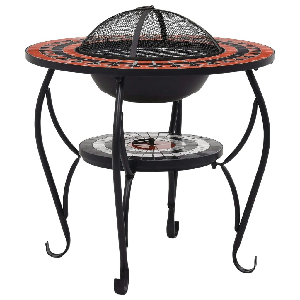 Mosaic Fire Pit Table Terracotta and White 68 cm Ceramic 46726