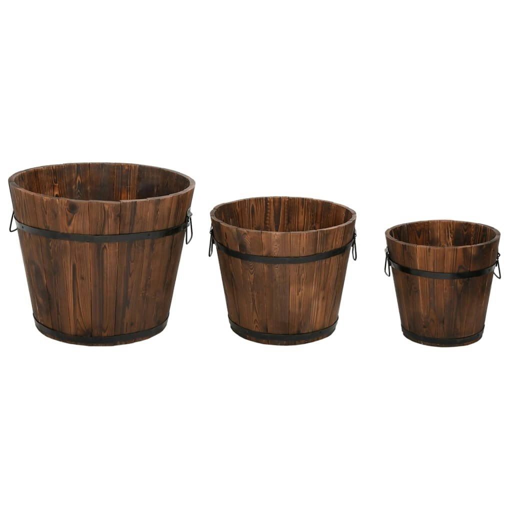 3 Piece Wooden Bucket Planter Set Solid Wood Fir 363361