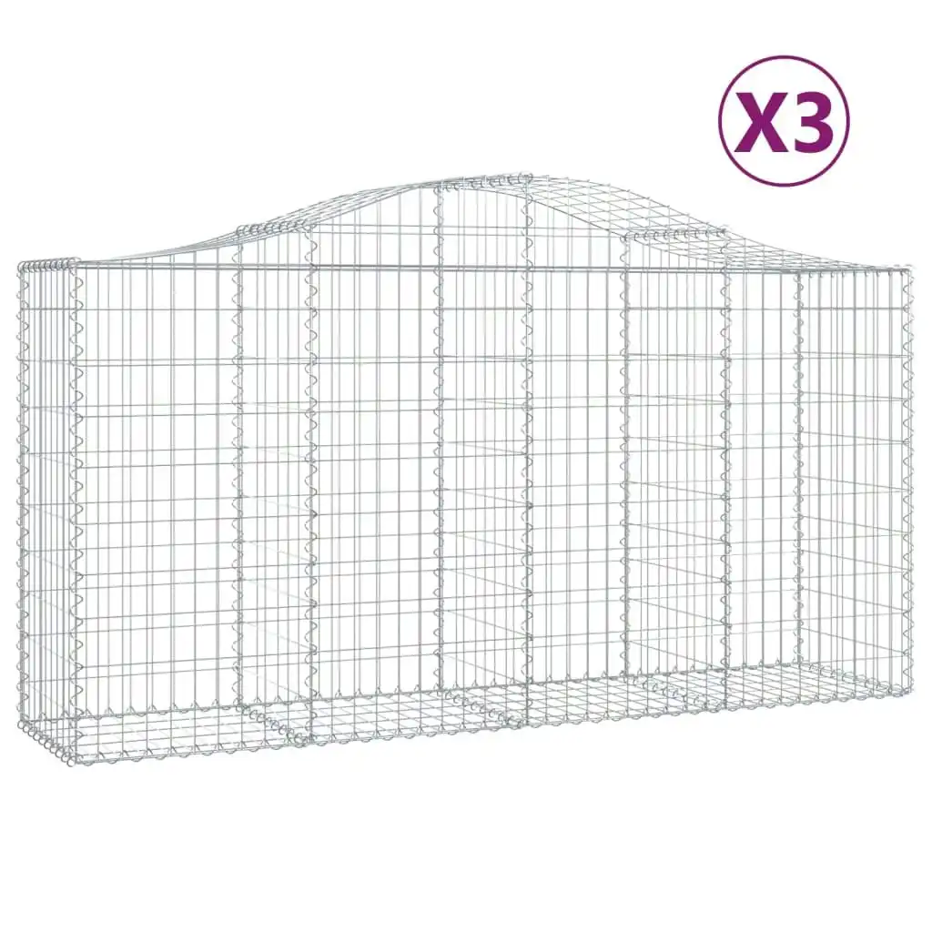 Arched Gabion Baskets 3 pcs 200x50x100/120 cm Galvanised Iron 3145641